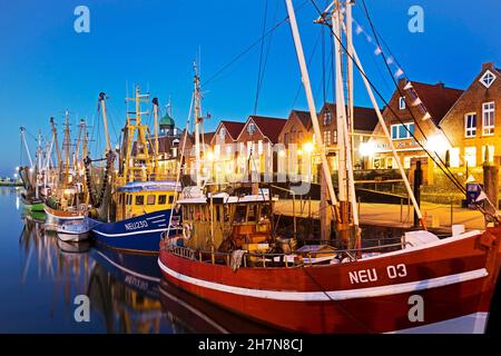 Fishing harbour in the evening, Neuharlingersiel, East Frisia, Lower Saxony, Germany Stock Photo