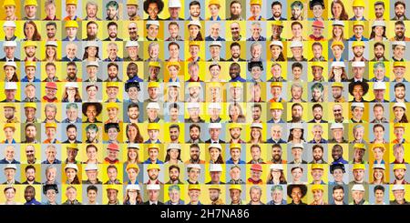 Panorama portrait collage of employees from different industries and craft professions Stock Photo