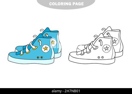 Simple coloring page. Running Shoe to be colored, the coloring book for preschool kids with easy gaming level. Color and black and white version Stock Vector