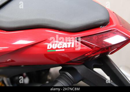 Ducati Streetfighter 848 motorcycle: Close-up of the rear of the motorcycle at a dealership in São Paulo - São Paulo - Brazil. Stock Photo