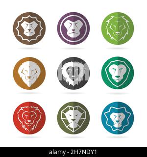 Vector group of lion face in the circle on white background. Easy editable layered vector illustration. Wild Animals. Stock Vector