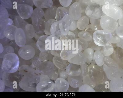 Clear white quartz close-up, full screen, top view. Stock Photo