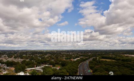 Aerial view of the Southern State Parkway on Long Island, New York Stock Photo