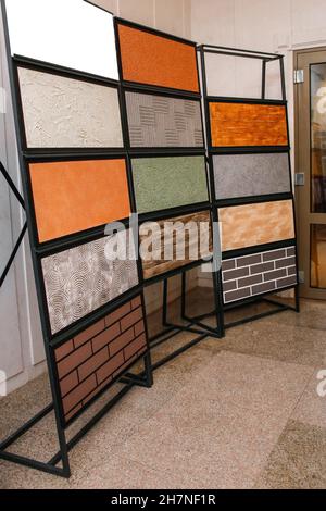Samples of modern facade materials for the design and decoration of the interior and exterior of the house. Stock Photo