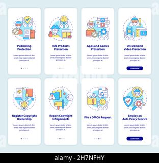 Intellectual property law onboarding mobile app page screen set Stock Vector