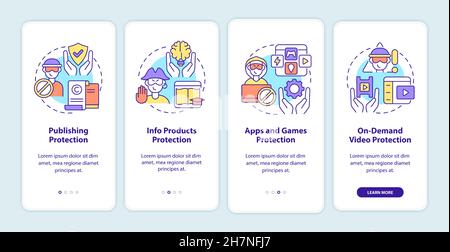 Content to protect from piracy onboarding mobile app page screen Stock Vector