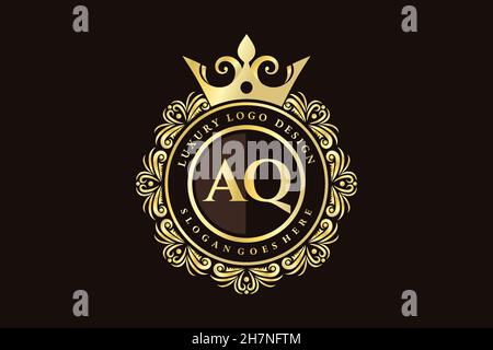 AQ Initial Letter Gold calligraphic feminine floral hand drawn heraldic monogram antique vintage style luxury logo design Premium Stock Vector