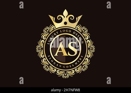 AS Initial Letter Gold calligraphic feminine floral hand drawn heraldic monogram antique vintage style luxury logo design Premium Stock Vector