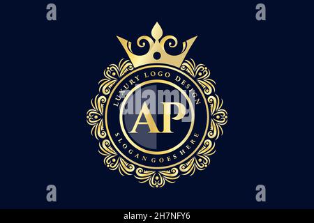 AP Initial Letter Gold calligraphic feminine floral hand drawn heraldic monogram antique vintage style luxury logo design Premium Stock Vector