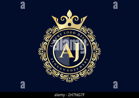 AJ Initial Letter Gold calligraphic feminine floral hand drawn heraldic monogram antique vintage style luxury logo design Premium Stock Vector