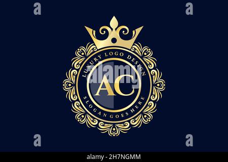 AC Initial Letter Gold calligraphic feminine floral hand drawn heraldic monogram antique vintage style luxury logo design Premium Stock Vector