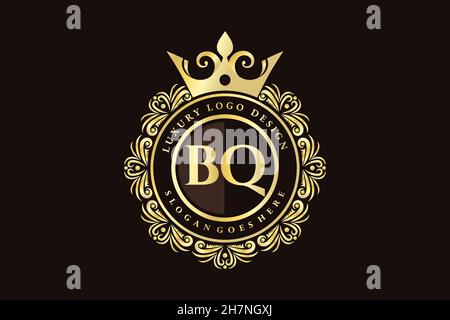 BQ Initial Letter Gold calligraphic feminine floral hand drawn heraldic monogram antique vintage style luxury logo design Premium Stock Vector