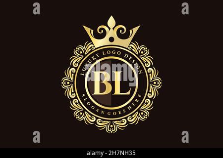 BL Initial Letter Gold calligraphic feminine floral hand drawn heraldic monogram antique vintage style luxury logo design Premium Stock Vector