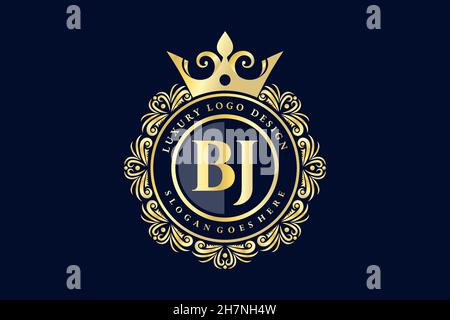 BJ Initial Letter Gold calligraphic feminine floral hand drawn heraldic monogram antique vintage style luxury logo design Premium Stock Vector