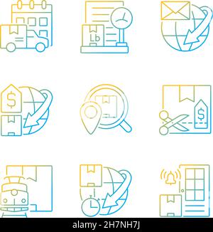Worldwide shipping professional service gradient linear vector icons set Stock Vector