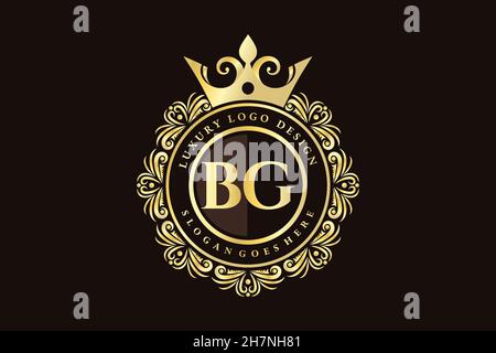 BG Initial Letter Gold calligraphic feminine floral hand drawn heraldic monogram antique vintage style luxury logo design Premium Stock Vector