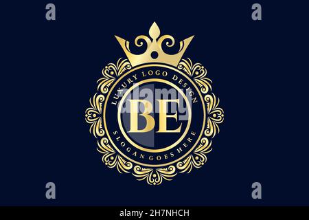 BE Initial Letter Gold calligraphic feminine floral hand drawn heraldic monogram antique vintage style luxury logo design Premium Stock Vector