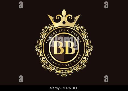 BB Initial Letter Gold calligraphic feminine floral hand drawn heraldic monogram antique vintage style luxury logo design Premium Stock Vector