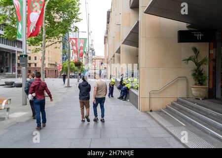 Australian police and people in Sydney Australia relaxing after the anti government march. Stock Photo