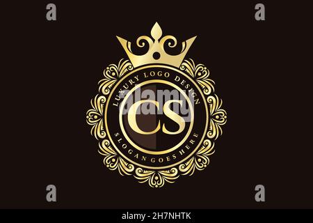 CS Initial Letter Gold calligraphic feminine floral hand drawn heraldic monogram antique vintage style luxury logo design Premium Stock Vector