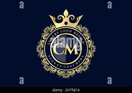 CM Initial Letter Gold calligraphic feminine floral hand drawn heraldic monogram antique vintage style luxury logo design Premium Stock Vector