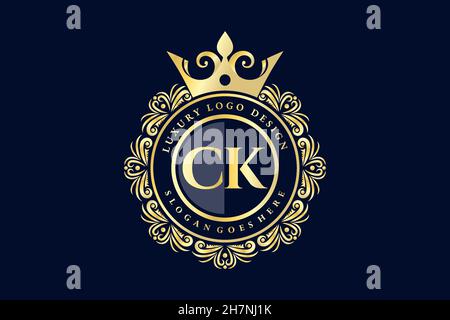 CK Initial Letter Gold calligraphic feminine floral hand drawn heraldic monogram antique vintage style luxury logo design Premium Stock Vector