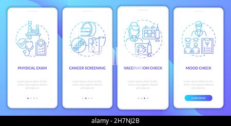 Physical examination components blue gradient onboarding mobile app page screen Stock Vector