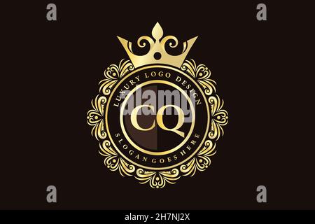 CQ Initial Letter Gold calligraphic feminine floral hand drawn heraldic monogram antique vintage style luxury logo design Premium Stock Vector