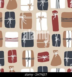 Vector seamless pattern of gift boxes, presents for Birthday, Christmas or holiday. Can be used for as print for clothes, Design for fabric, curtain Stock Vector