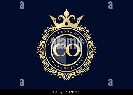 CO Initial Letter Gold calligraphic feminine floral hand drawn heraldic monogram antique vintage style luxury logo design Premium Stock Vector