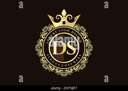 DS Initial Letter Gold calligraphic feminine floral hand drawn heraldic monogram antique vintage style luxury logo design Premium Stock Vector