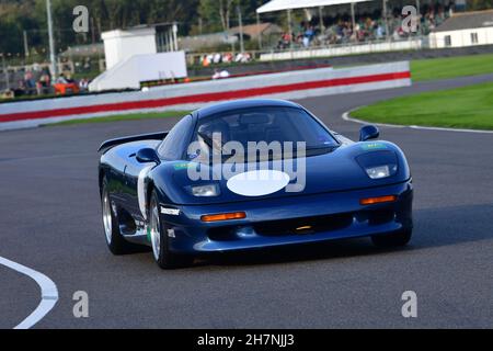 Jaguar XJR-15, Developed from the racing XJR-9 the Jaguar XJR 15 by TWR in 1990, high speed demonstration laps, Goodwood 78th Members Meeting, Goodwoo Stock Photo