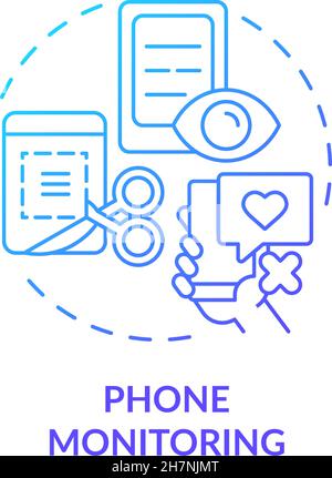 Phone monitoring blue gradient concept icon Stock Vector