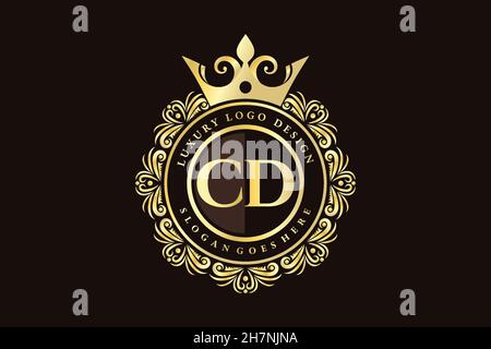 CD Initial Letter Gold calligraphic feminine floral hand drawn heraldic monogram antique vintage style luxury logo design Premium Stock Vector