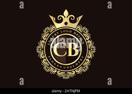 CB Initial Letter Gold calligraphic feminine floral hand drawn heraldic monogram antique vintage style luxury logo design Premium Stock Vector