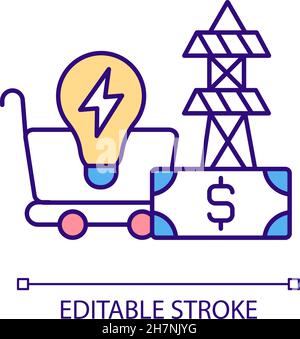 Cost to supply electricity RGB color icon Stock Vector