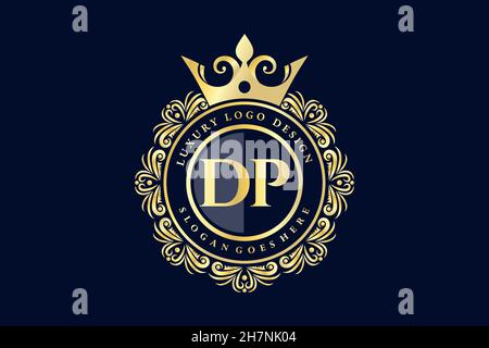 DP Initial Letter Gold calligraphic feminine floral hand drawn heraldic monogram antique vintage style luxury logo design Premium Stock Vector