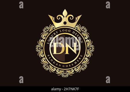 DN Initial Letter Gold calligraphic feminine floral hand drawn heraldic monogram antique vintage style luxury logo design Premium Stock Vector