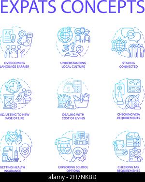 Expats blue concept icons set Stock Vector Image & Art - Alamy