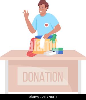 Volunteer pack donations semi flat color vector character Stock Vector