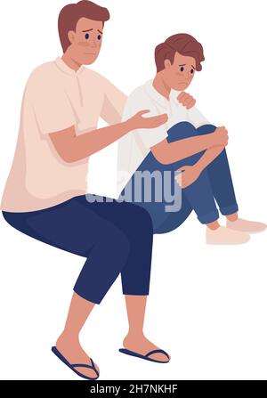 Father embracing son shoulders semi flat color vector characters Stock Vector