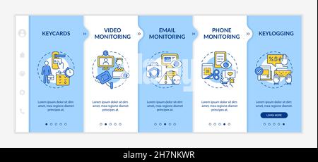 Types of employee monitoring onboarding vector template Stock Vector