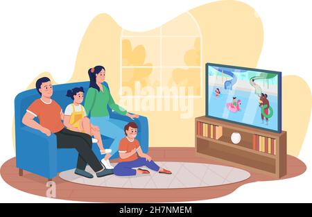 Watching entertainment program 2D vector isolated illustration Stock Vector