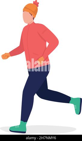 Running man in red sportswear semi flat color vector character Stock Vector