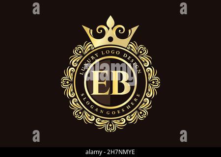 EB Initial Letter Gold calligraphic feminine floral hand drawn heraldic monogram antique vintage style luxury logo design Premium Stock Vector