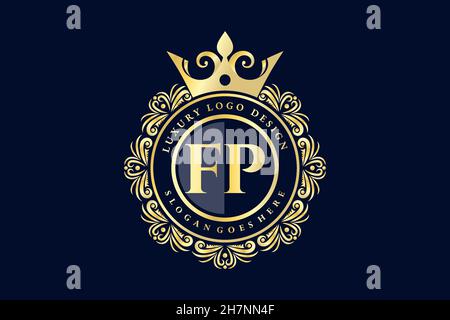 FP Initial Letter Gold calligraphic feminine floral hand drawn heraldic monogram antique vintage style luxury logo design Premium Stock Vector