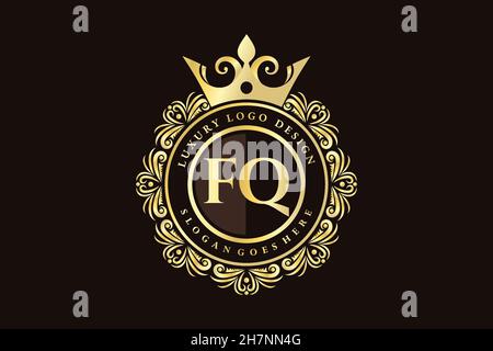 FQ Initial Letter Gold calligraphic feminine floral hand drawn heraldic monogram antique vintage style luxury logo design Premium Stock Vector