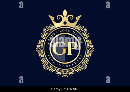 GP Initial Letter Gold calligraphic feminine floral hand drawn heraldic monogram antique vintage style luxury logo design Premium Stock Vector