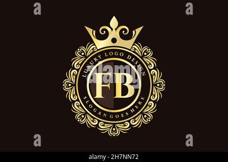 FB Initial Letter Gold calligraphic feminine floral hand drawn heraldic monogram antique vintage style luxury logo design Premium Stock Vector