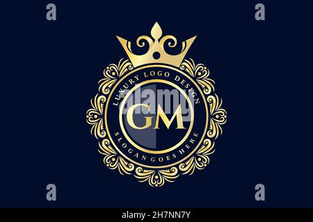 GM Initial Letter Gold calligraphic feminine floral hand drawn heraldic monogram antique vintage style luxury logo design Premium Stock Vector